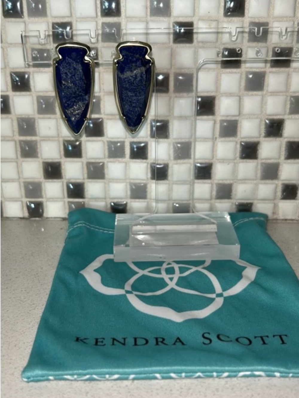 Kendra Scott Gold-Trim Lapis Arrowhead Studs - Dark Blue